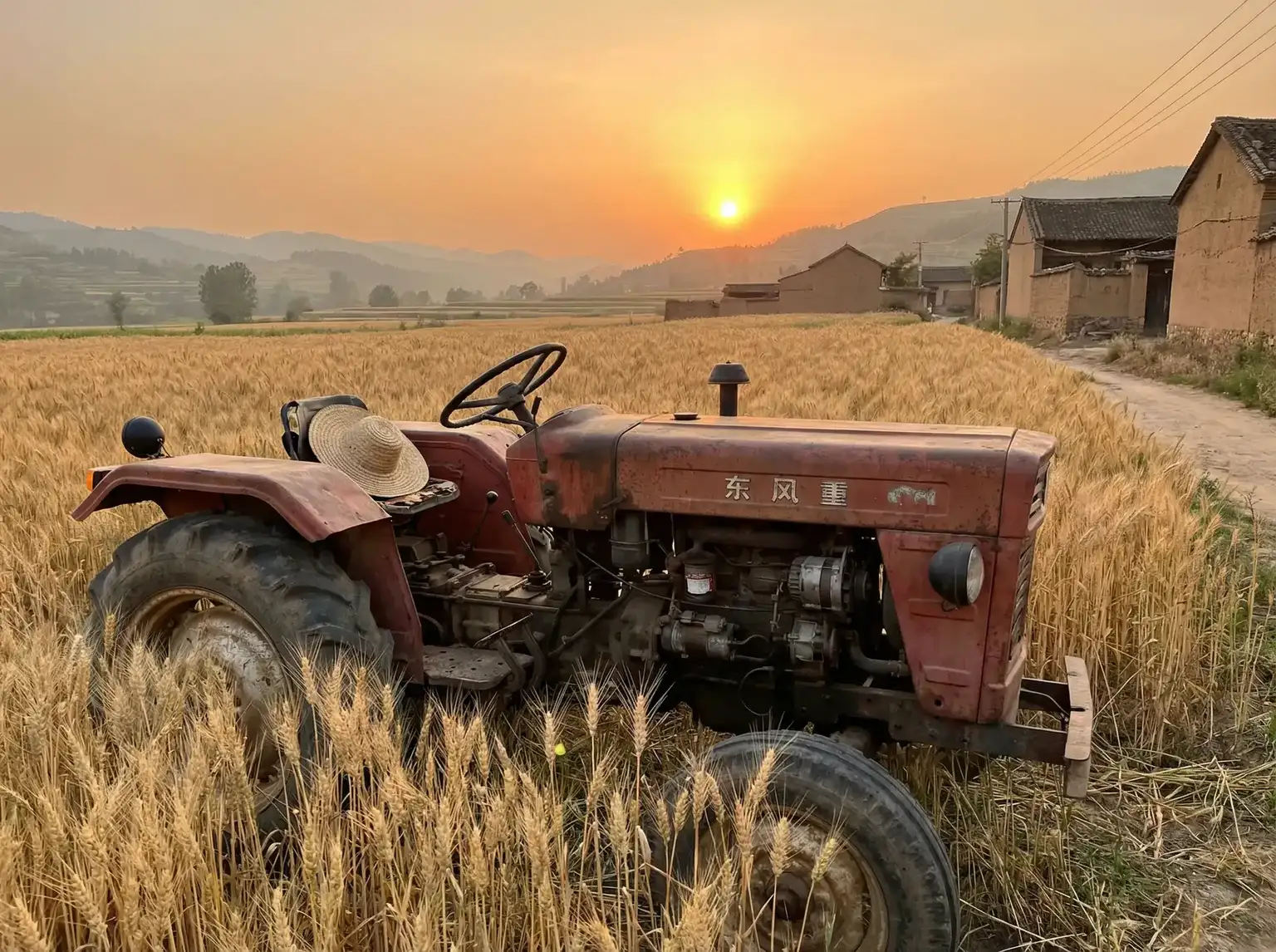 老式拖拉机在麦田边 - 老汉推车- 农机视频