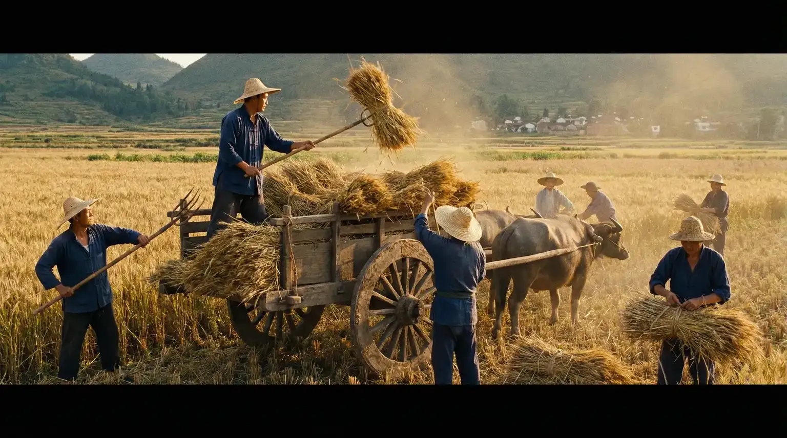 丰收季节装车运粮的壮观场面 - 老汉推车- 秋收纪实